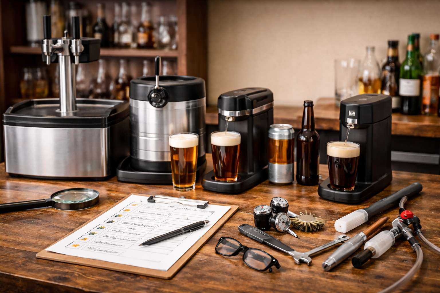 Comparison lineup of popular beer keg and dispenser options for home use
