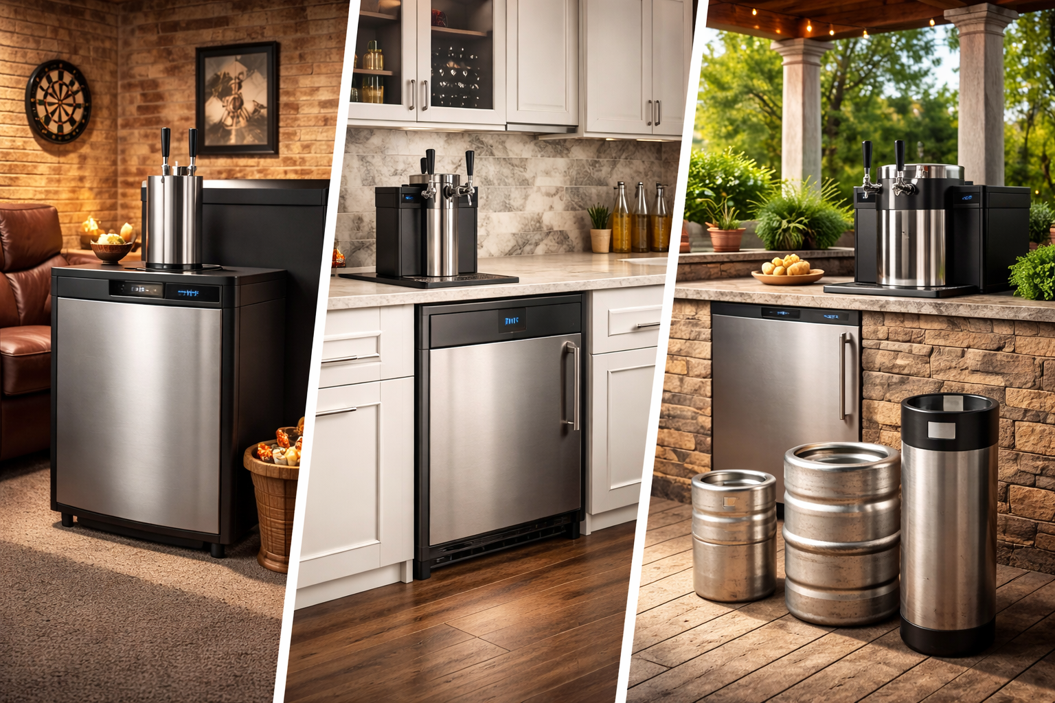 Decision guide for choosing a kegerator by location, keg size, and number of taps