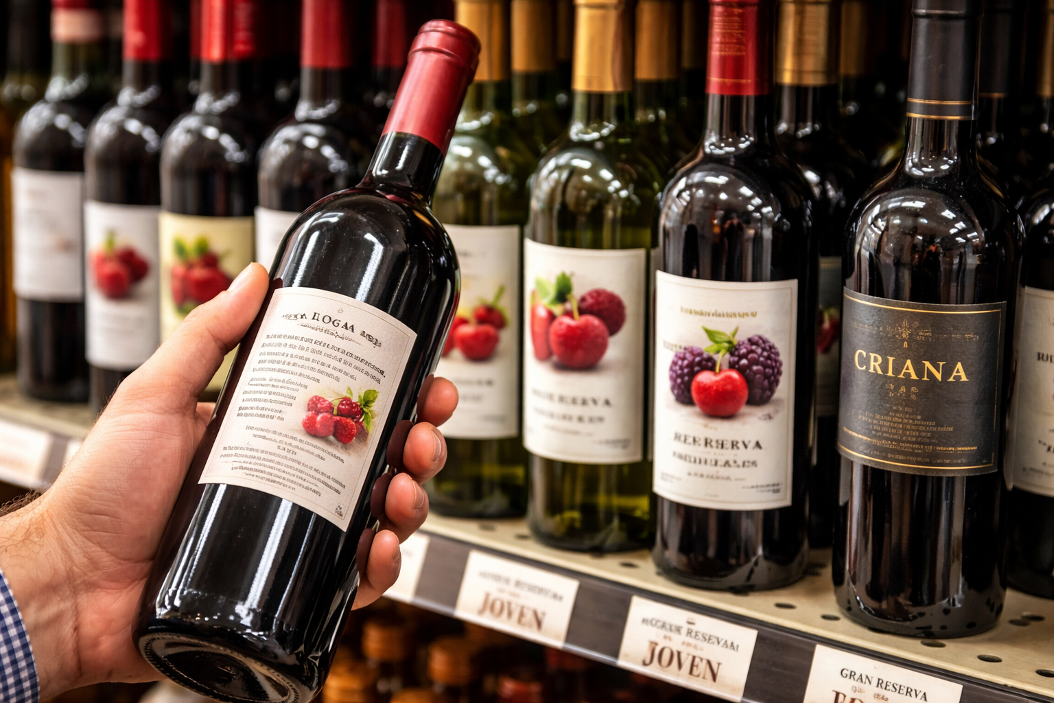 Wine bottles showing young fruit-forward labels versus oaky aged labels for sangria