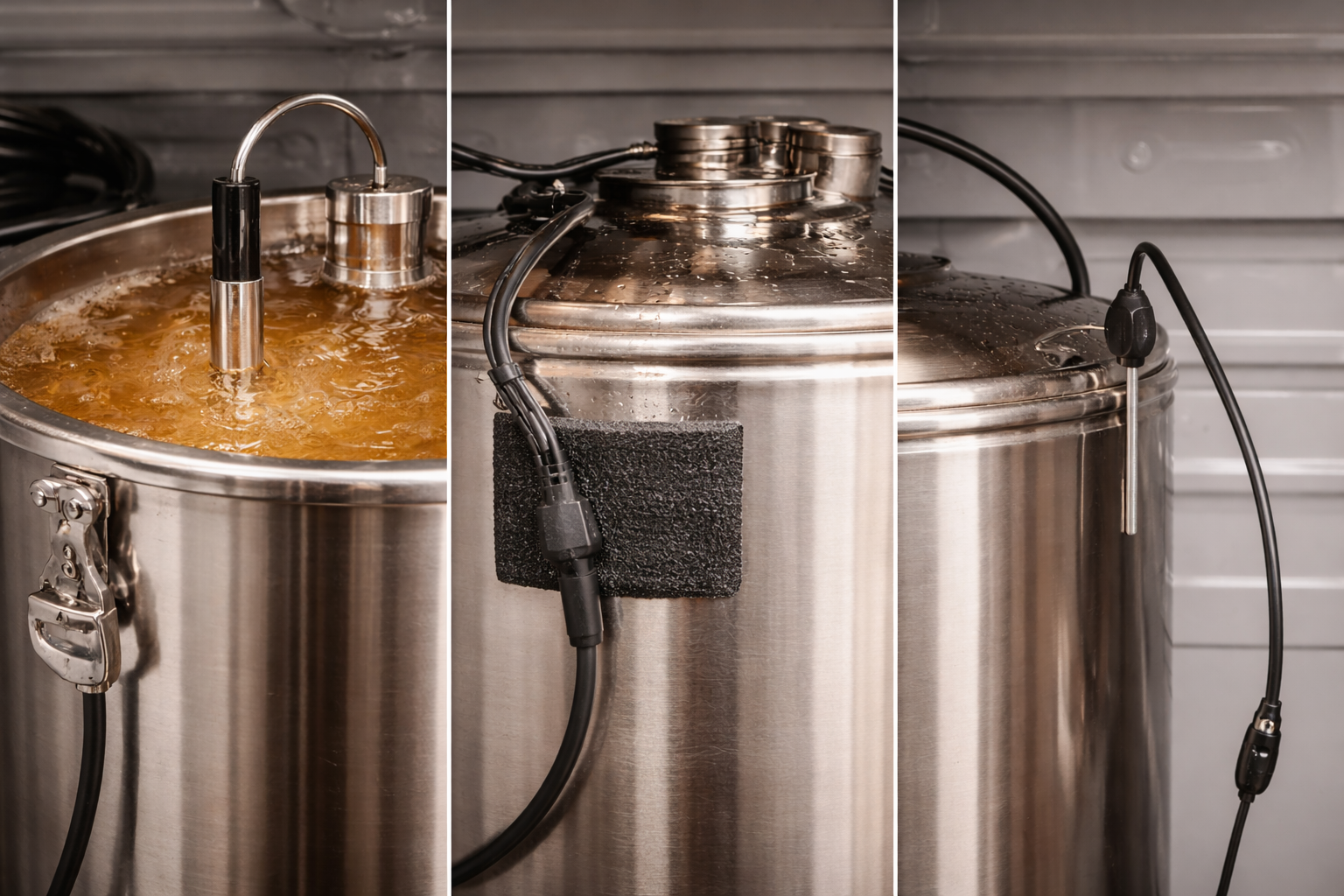 5 Best Temp Controllers for Brewing, Ranked by Setup Fit 3 Correct probe placement on a fermenter with thermowell, taped probe, and loose air probe examples