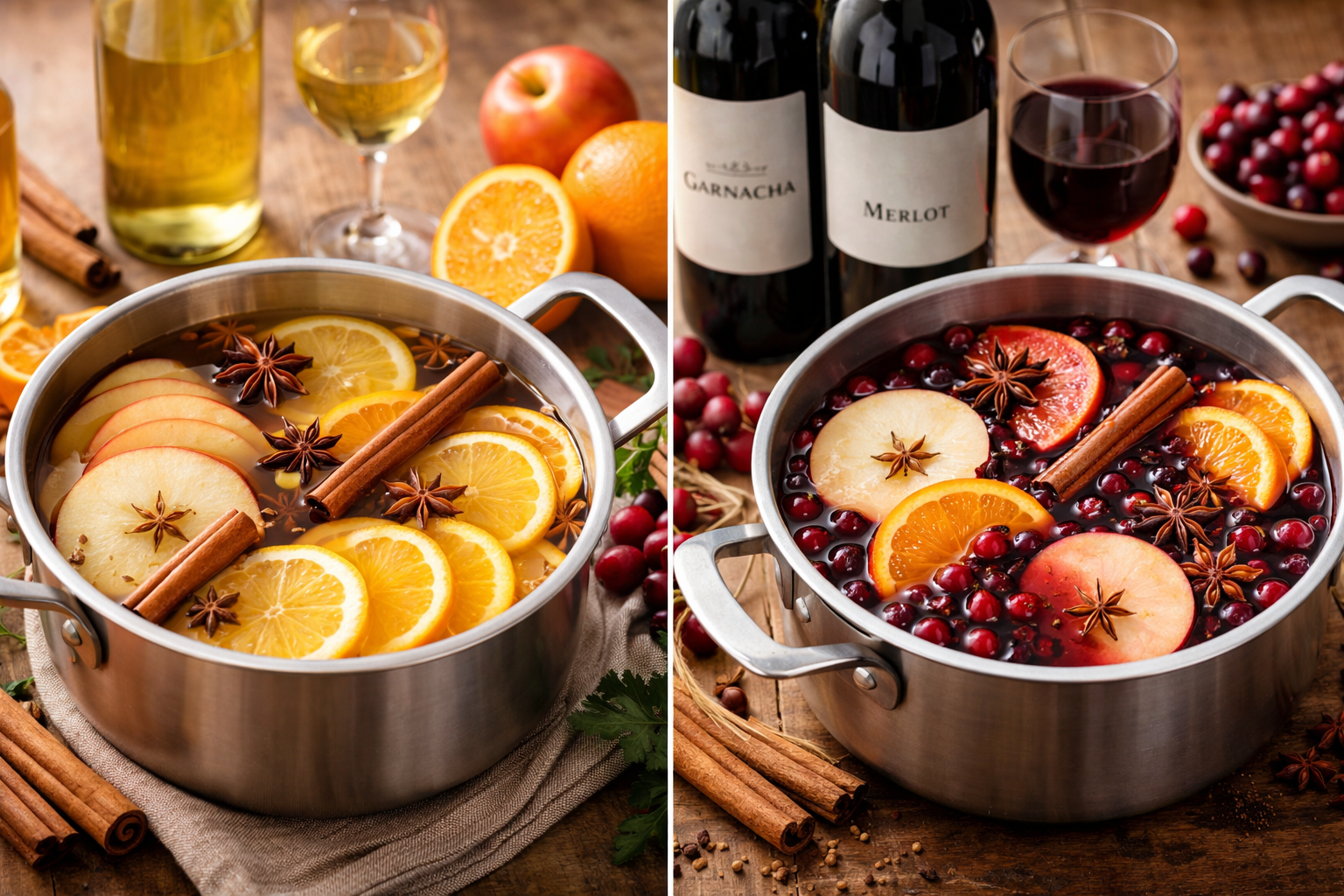 Different wassail ingredients grouped with suggested wine styles for each recipe type