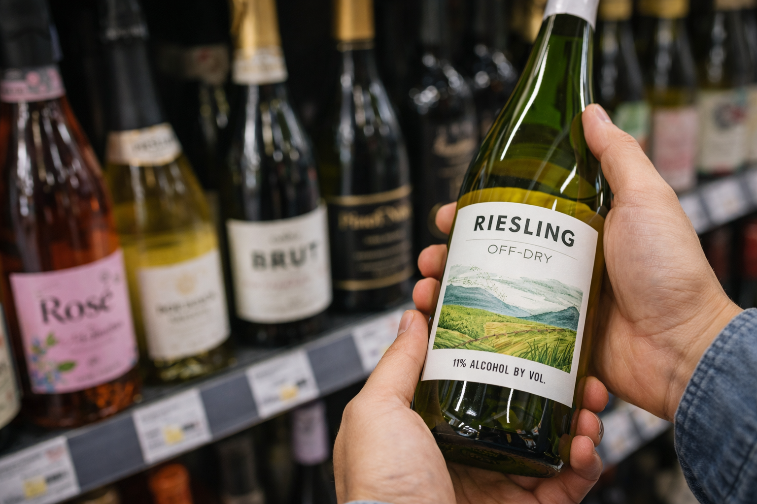 Annotated wine bottle label showing grape, sweetness clues, alcohol level, and reserve wording