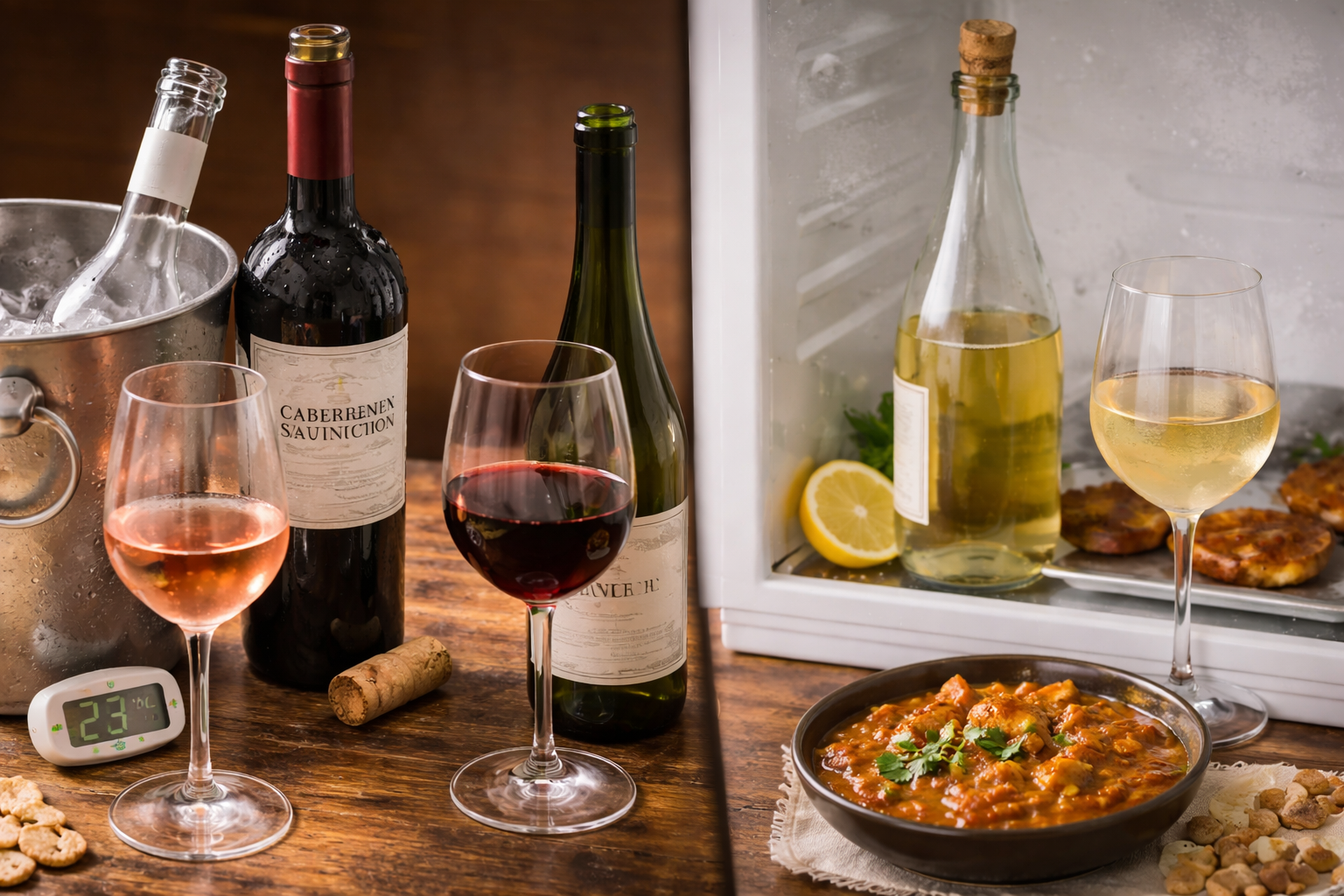 Wine served at the right temperature with food and a properly stored opened bottle in the fridge