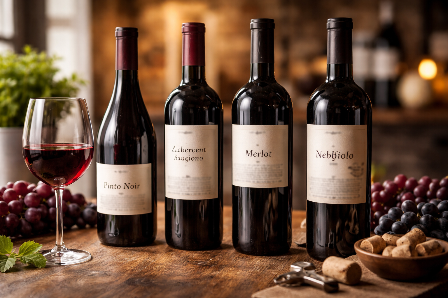 Best Wine for the Heart: 7 Smart Rules Before You Pour 2 Bottles and glasses of Pinot Noir, Cabernet Sauvignon, Merlot, and Nebbiolo