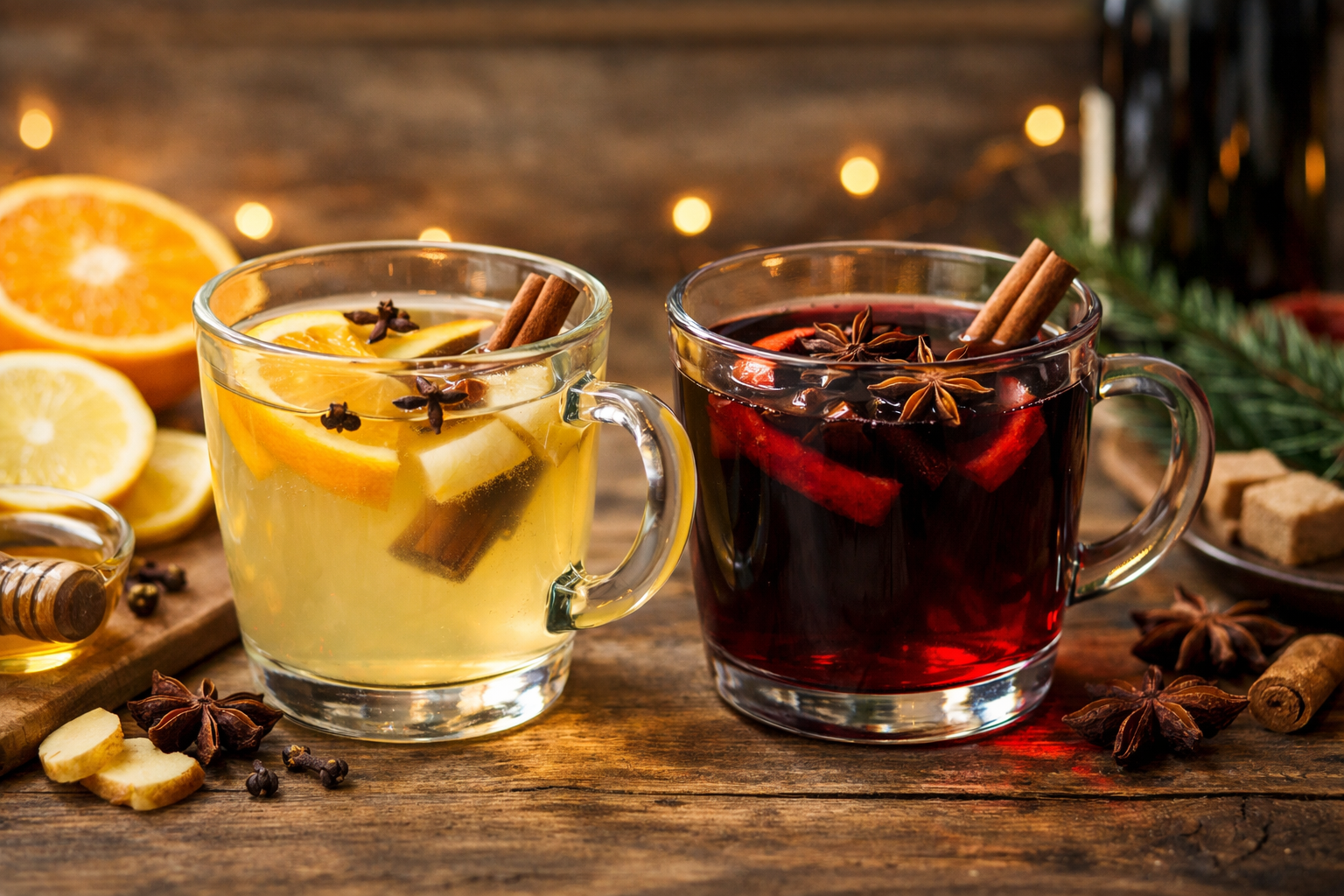 Best Wine for Vin Brule: 7 Smart Styles That Won’t Turn Bitter 1 White vin brule in a glass mug with lighter spices and citrus beside a darker red version for comparison