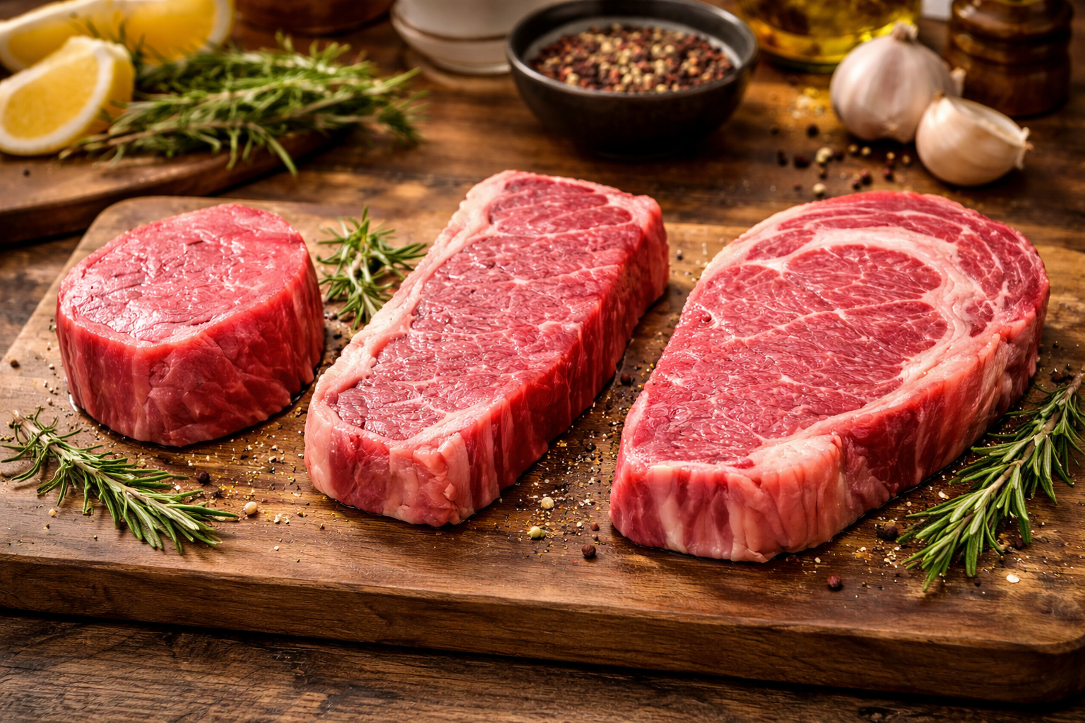Best Wine for Surf and Turf: 5 Smart Styles That Actually Work 2 Filet mignon, strip steak, and ribeye labeled side by side