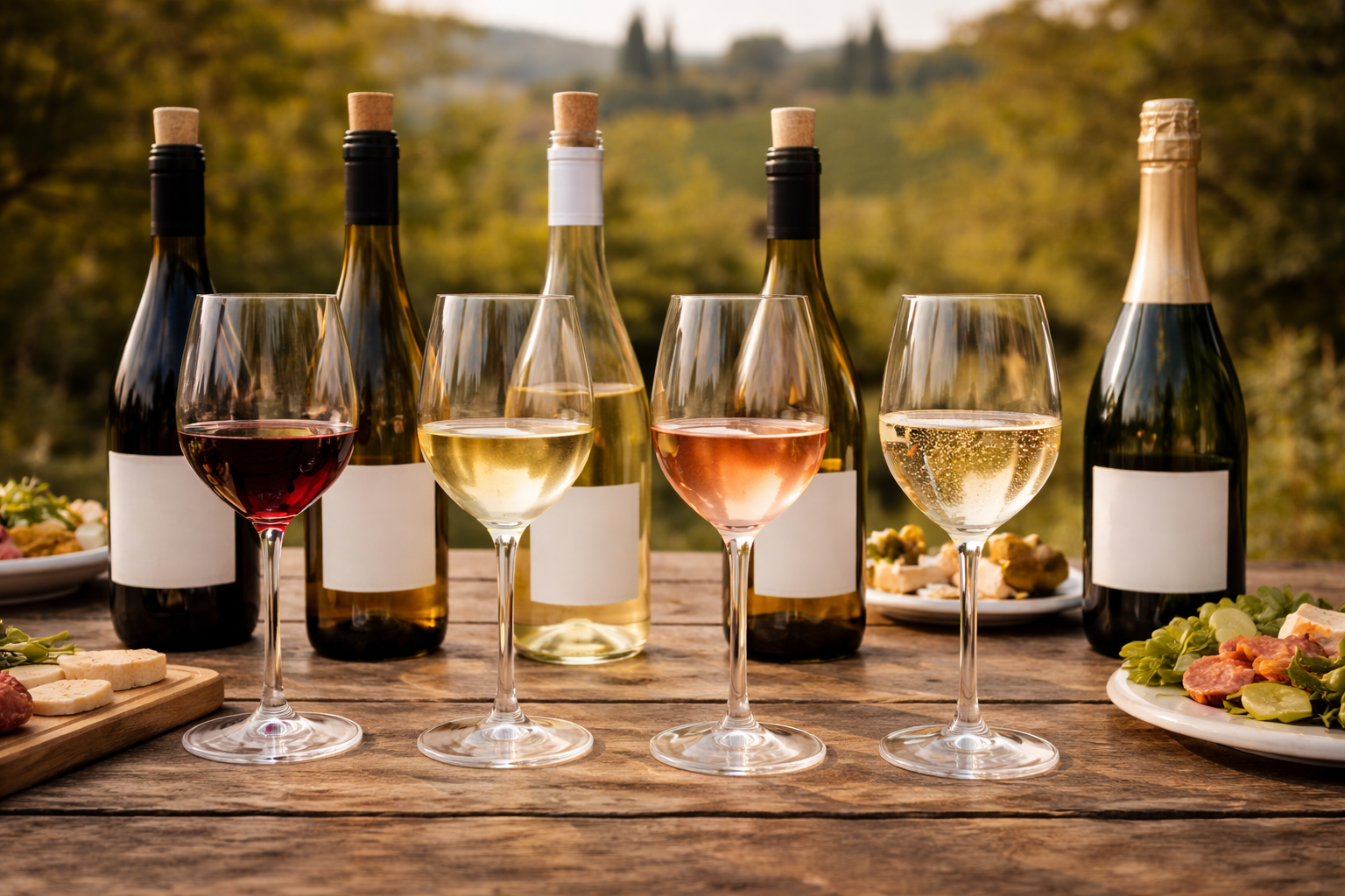 Best Wine for Old People: 7 Easy-Drinking Styles That Work 2 Side-by-side glasses of Pinot Noir, dry white wine, rosé, and Brut sparkling wine