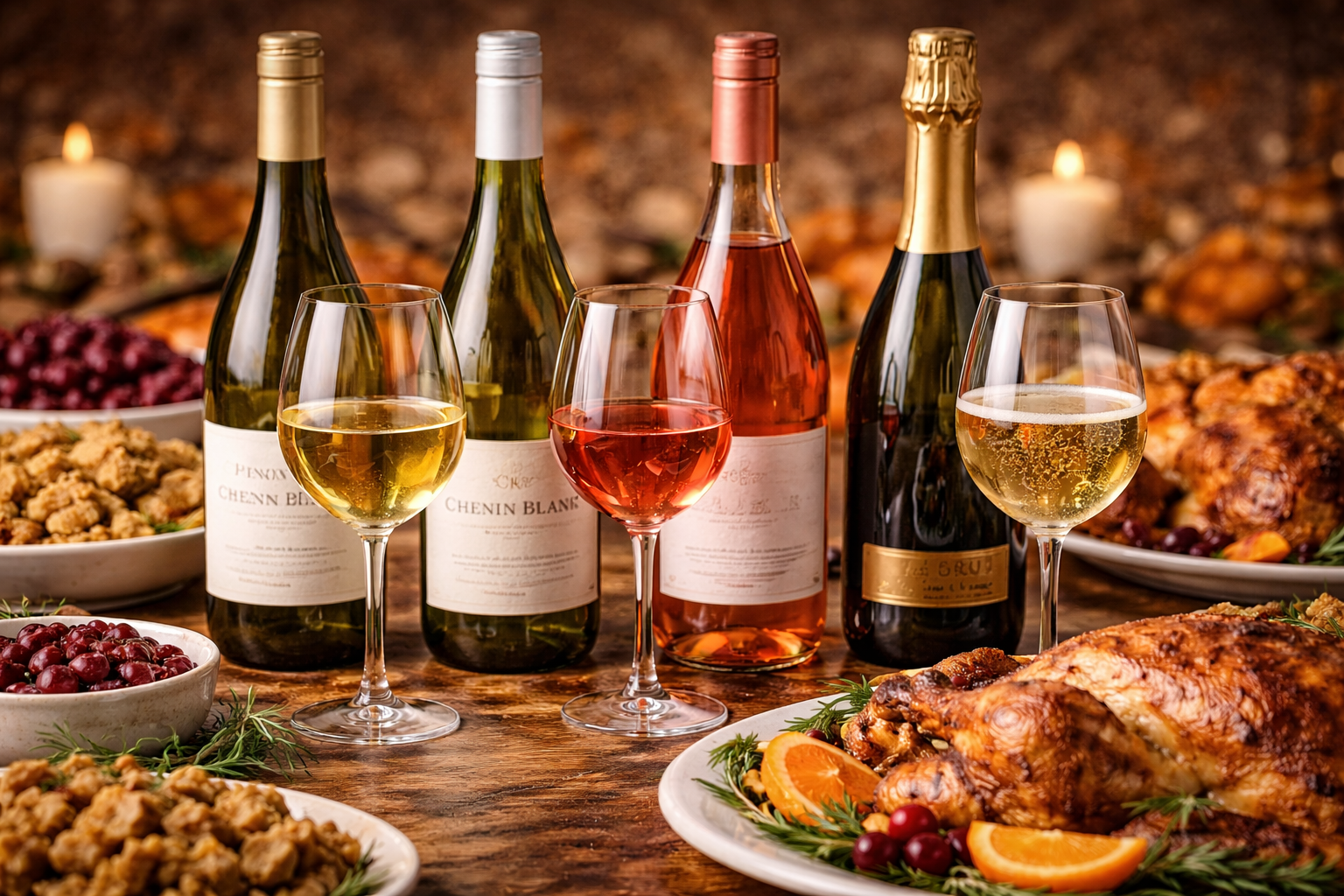 Best Wine for Turkey: 8 Smart Styles for the Whole Plate 3 Chardonnay, Riesling, rosé, and sparkling wine served with turkey and side dishes